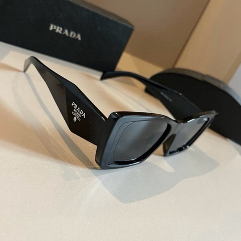 Prada Glossy Black Rectangular Sunglasses